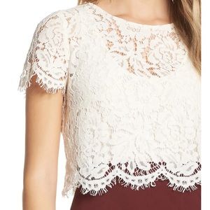 Jenny Yoo ivory lace Kenzie crop top size S.